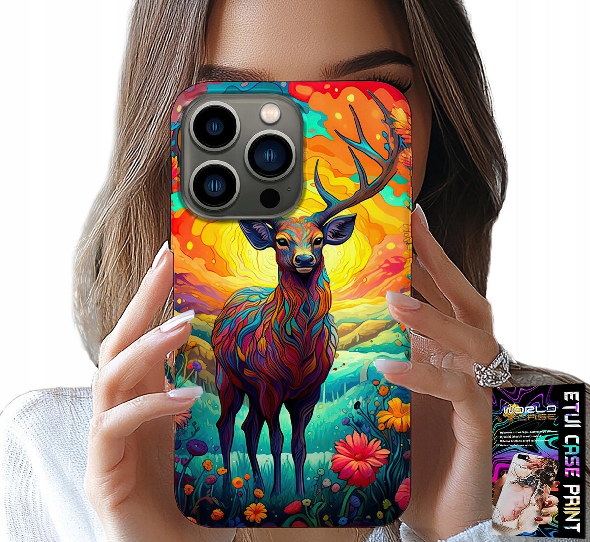 iPhone 16 Pro hoesje - Kleurrijke patronen: hert, eland, bosdieren