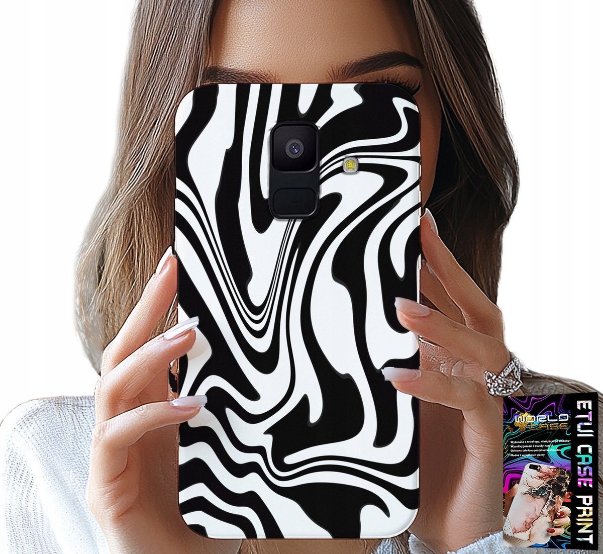 HOESJE VOOR SAMSUNG A6 2018 - ZWART-WIT ABSTRACTIE + HARD GLAS
