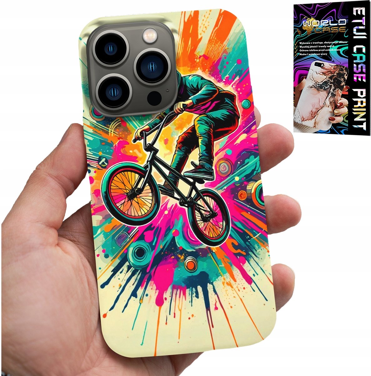 iPhone 15 Pro hoesje - BMX fietsen tricks promotionele sport + glas