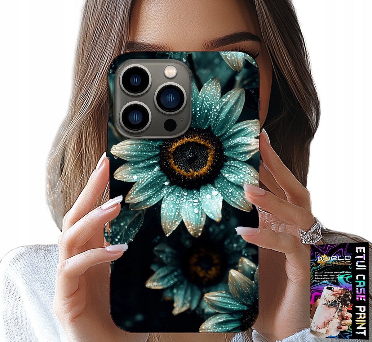 HOESJE VOOR IPHONE 15 PRO - BLAUWE GERBERA + FOLIE