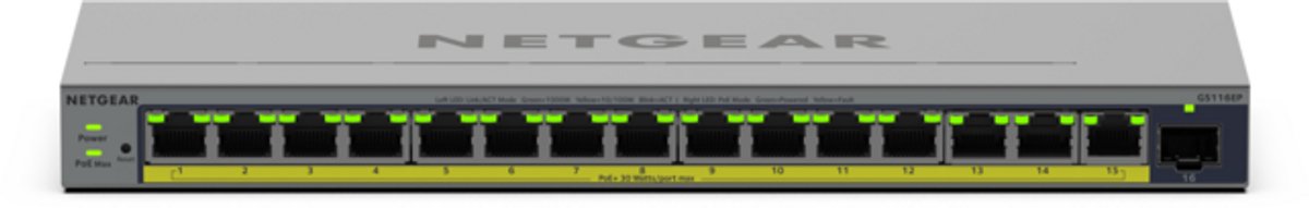 NETGEAR GS116EP - Netwerk Switch - Smart Managed - 1 Gpbs - 16 poorten