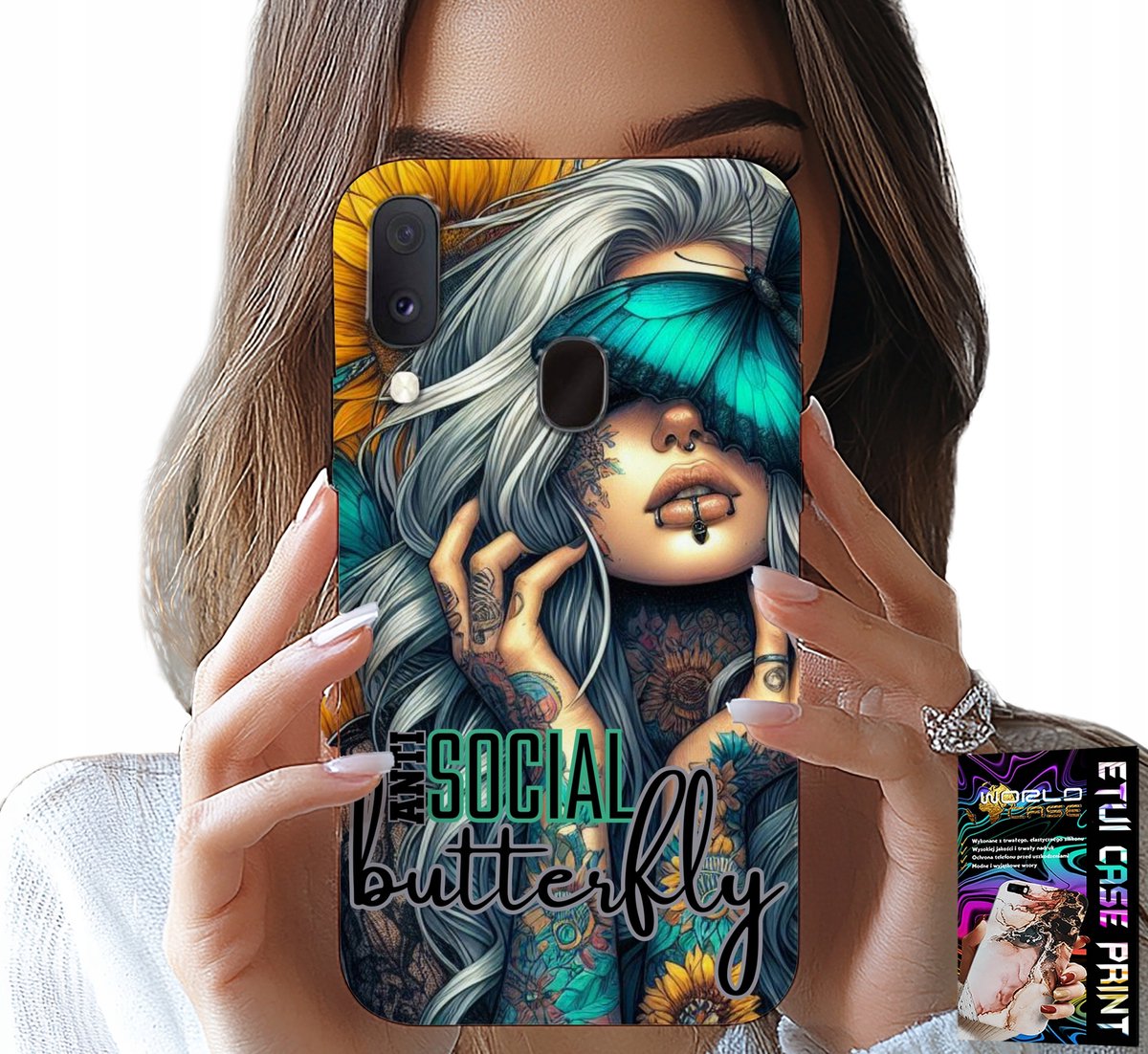 HOESJE VOOR SAMSUNG GALAXY A20E - ANTI SOCIAL, BUTTERFLY, FEMALE
