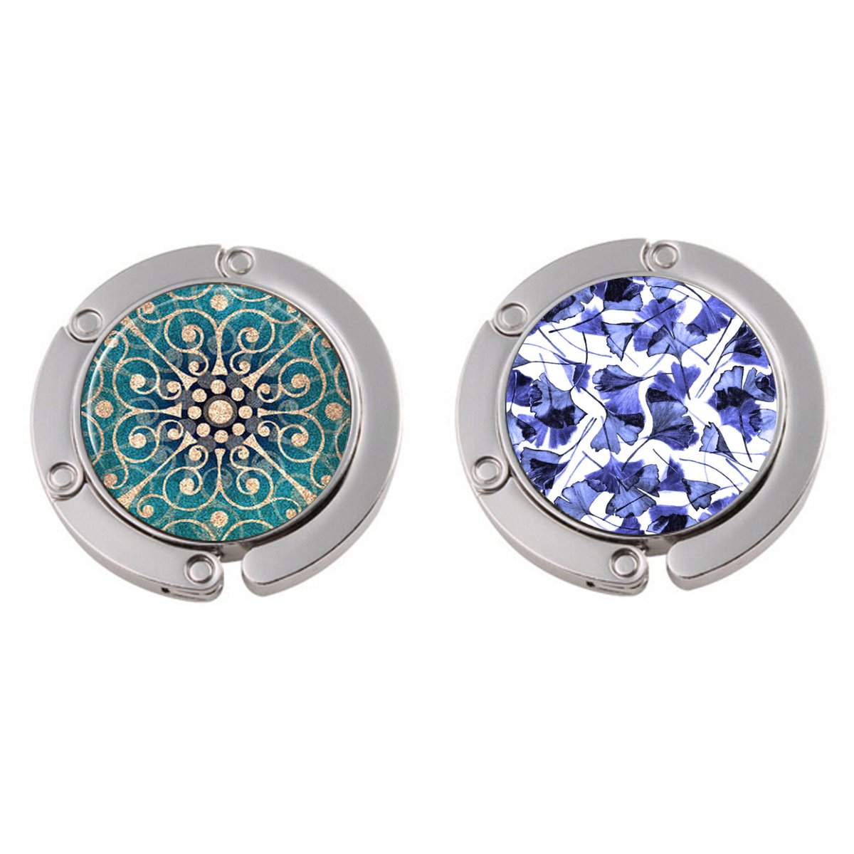 Mitear.nl - Set van 2 Tashangers – Arabesque Petrol & Ginkgo Indigo – Opvouwbare Tashaak – Cadeauset
