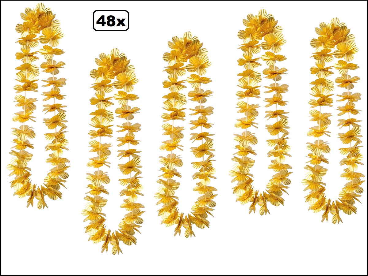 48x Hawai slinger goud - bloemenkrans - Thema feest hawaii krans huwelijk