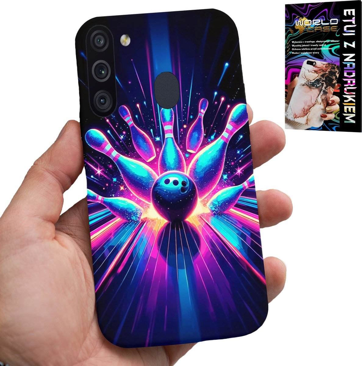 HOESJE VOOR SAMSUNG GALAXY A21 - BOWLING STRIKE COVER, ACHTERKANT
