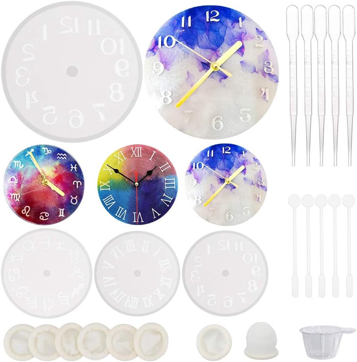 Hars Klok Maken - Siliconen Mallen Set - Creatief Hobby Werk - Compleet met Gereedschap - Verschillende Maten - Transparant