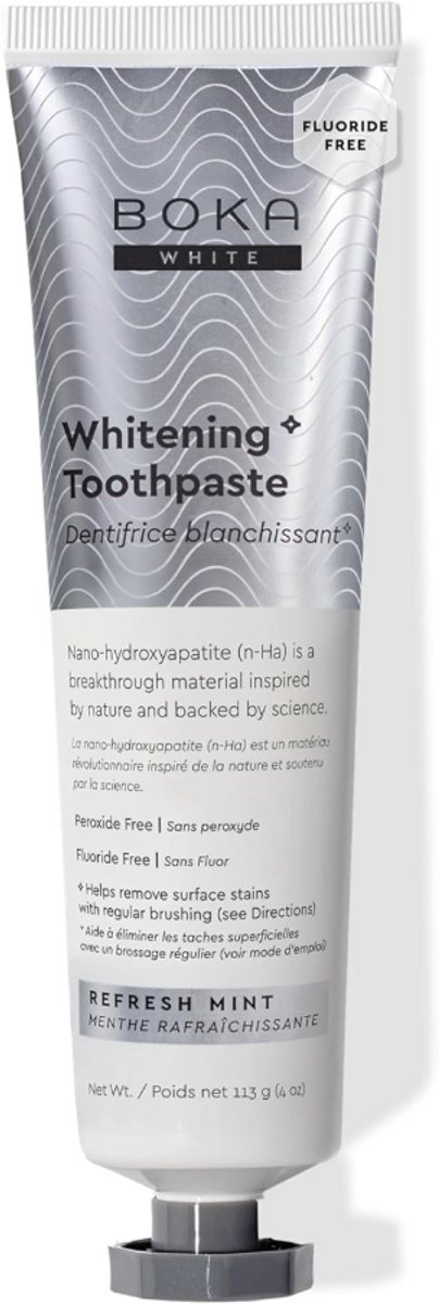 Boka Fluoride Free Toothpaste, Nano Hydroxyapatite Toothpaste, Appropriate for Sensitive Teeth, for Adult, Kids Oral Care - Whitening* Refresh Mint, 113 gr
