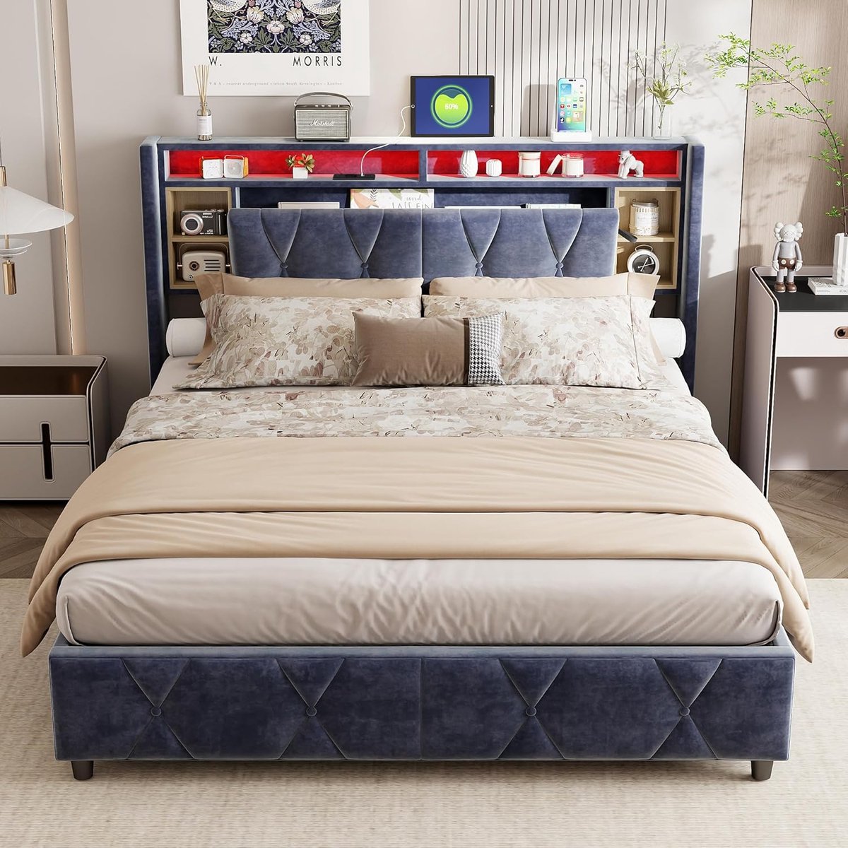 Tweepersoonsbed met opberg - Bedframe met lades - Slaapkamer inrichten - Geïntegreerd LED 