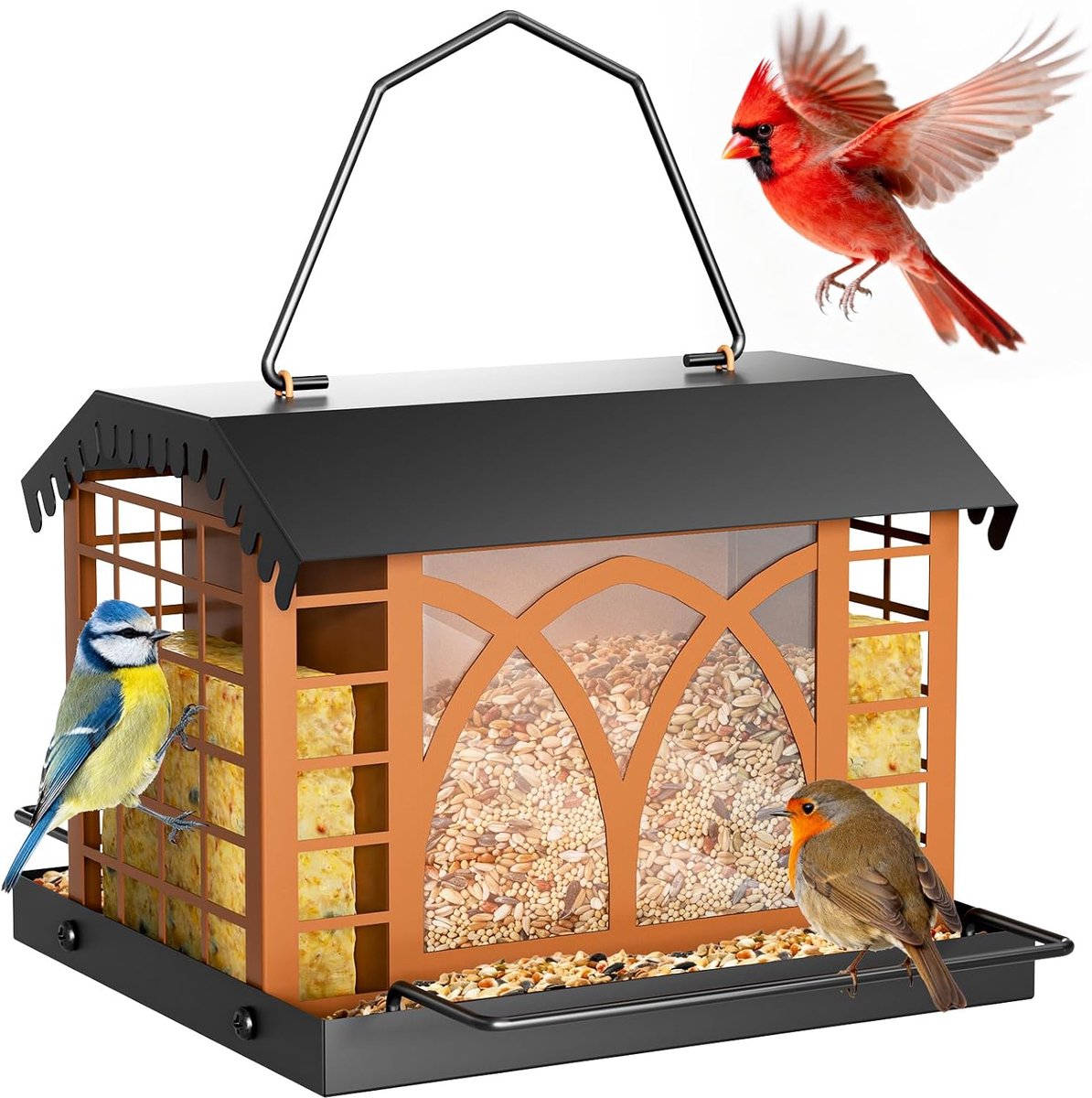 Vogelvoederbak Hangend - Voederhuis Buiten - Vogels Voeren - Grote Capaciteit - 3.5 Pond - Bruin