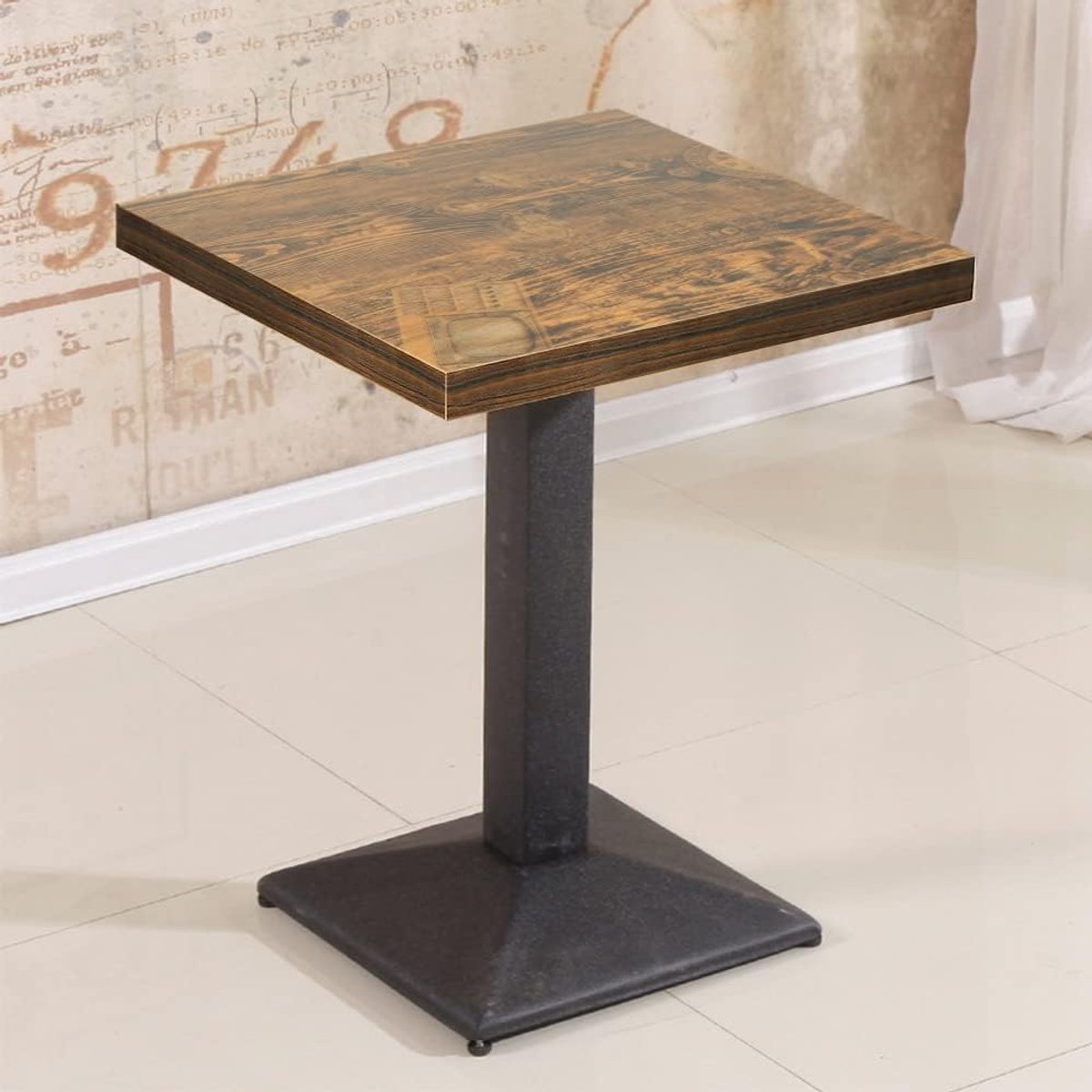 Houten Bartafel - Industriële Statafel - Kleine Ruimtes - Stevig Metalen Frame - 60x60x75 cm - Natuurlijk Hout