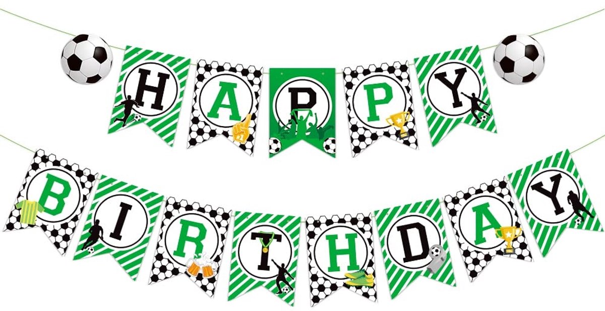 Verjaardag Happy Birthday Slinger - 1 stuk - Prikkers voetbal - Happy Birthday - Letterslinger - WK voetbal 2026 - Verjaardagsfeestbanner - cupcake topper voetbal -voetbal verjaardag - voor sportfans, wereldkampioenschap party