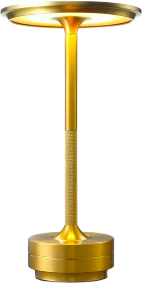 Draadloze LED Tafellamp – Oplaadbaar & Dimbaar – Touch Bediening – Spatwaterdicht – Binnen & Buiten – Modern Design – 27 cm – Goud