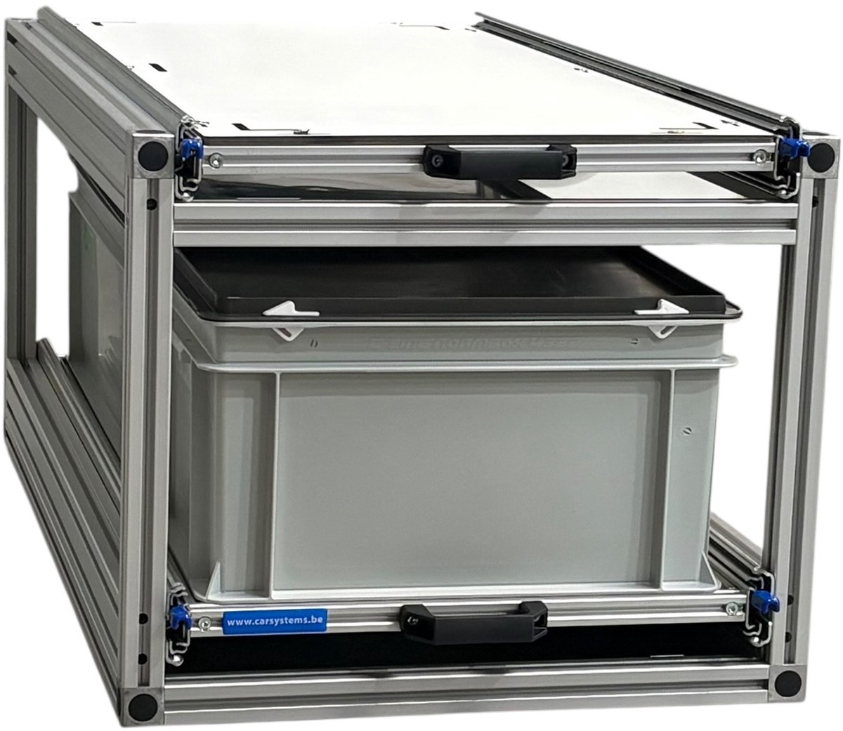 Dubbele schuifframe 90x40 cm inclusief 2 bakken met deksel en 6 mm global volkern bovenplaat