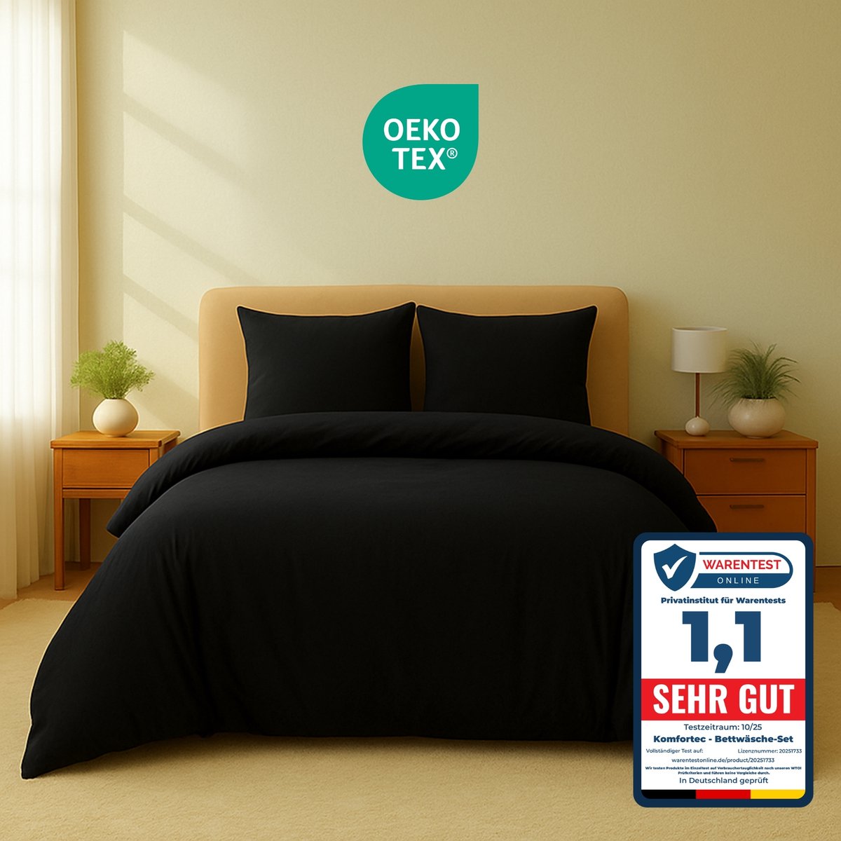 Komfortec Premium Dekbedovertrek 240x220 cm + 2x Kussensloop 40x80 cm - Geborsteld 100% Polyester Microvezel 90 g/m² - 3-Delige Superzachte Beddengoedset - Zwart