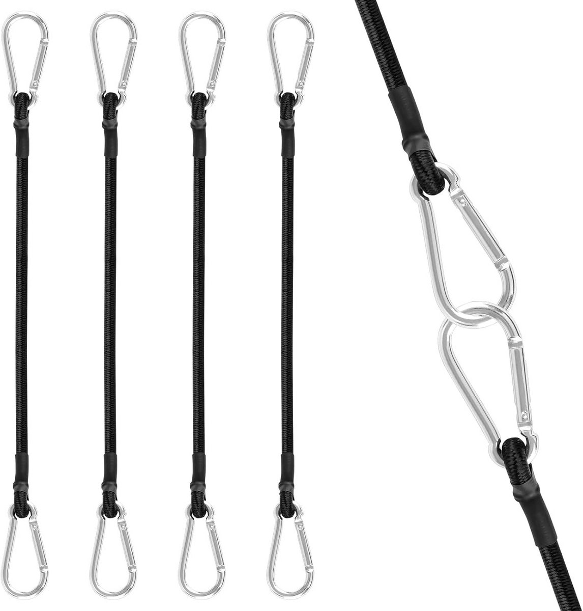 4 stuks spanrubber met karabijnhaak 80 cm - elastische spanbanden met haken voor bagage, tuin, fiets en camping