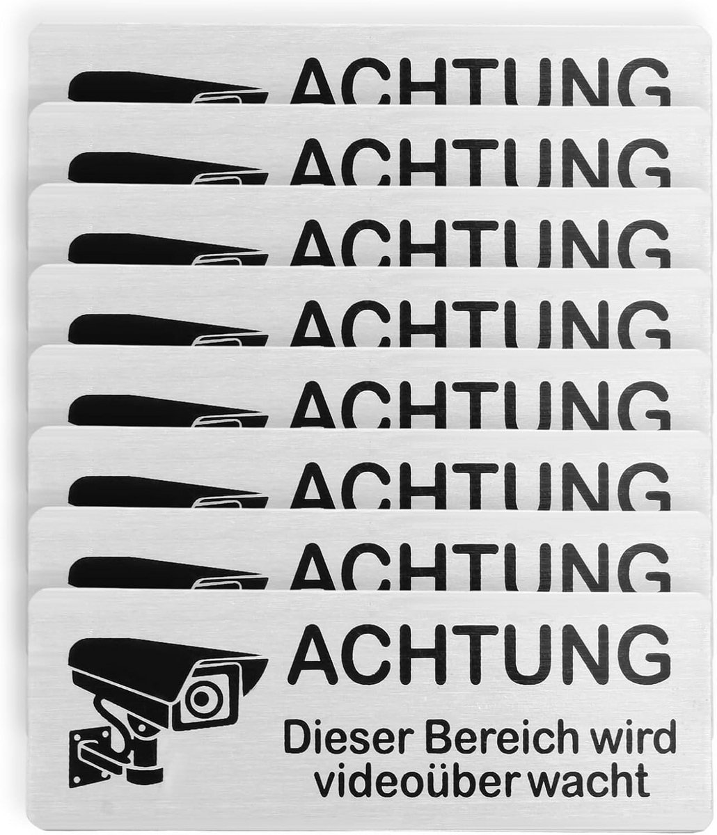 8x Camerabewaking Bordjes - Aluminium 24/7 Toezicht Waarschuwingssticker