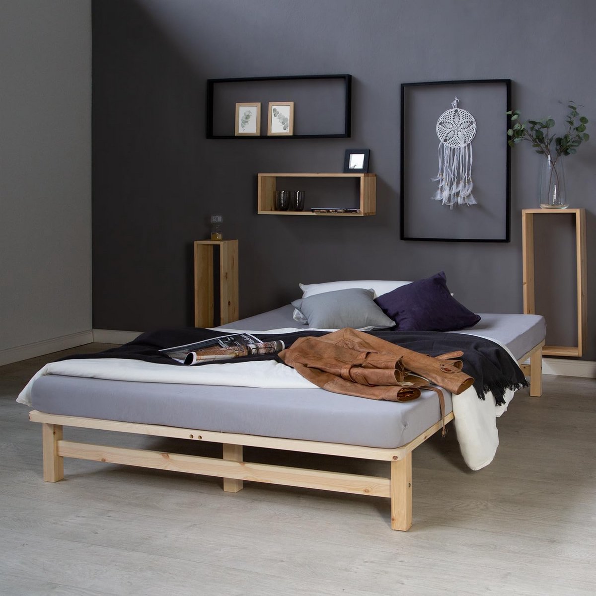 Massief Houten Pallet Bed 140x200 cm Inclusief Matras en Lattenbodem