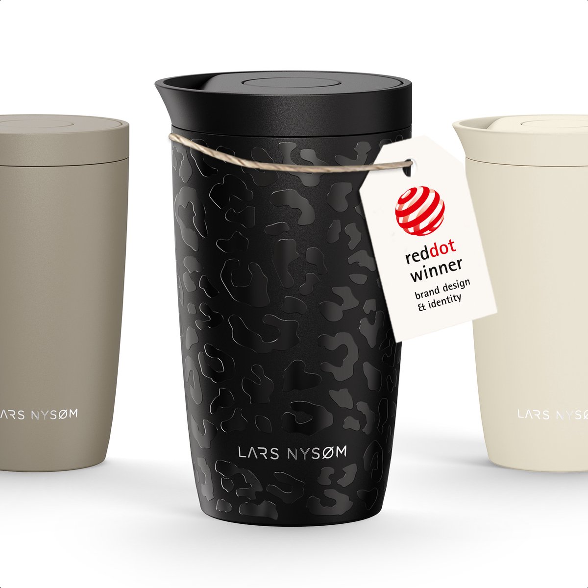 LARS NYSØM Vågen Thermos Koffiebeker To Go 350ml - Travel Mug met Isolatie - Quick-Press Deksel - Lekvrije RVS Thermobeker voor Koffie en Thee Onderweg (Carbon Black/Leopard/Gloss Black)