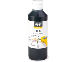 Creall Tex - Textiel- & Stoffenverf - Zwart - 250ml - Machine wasbaar na fixatie - Voor T-shirts, jeans, schoenen, stoffen tassen, meubels en auto-interieurs/hemelbekleding - Gemaakt in NL - Glutenvrij
