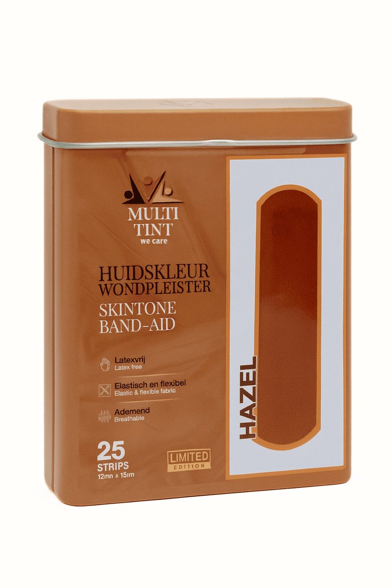 MultiTint Wondpleister Hazel - Limited Editie Blikje 25st - 72x19mm - Hazel huidskleur - Latexvrij - Elastisch en Flexibel - Ademend - In duurzaam blik