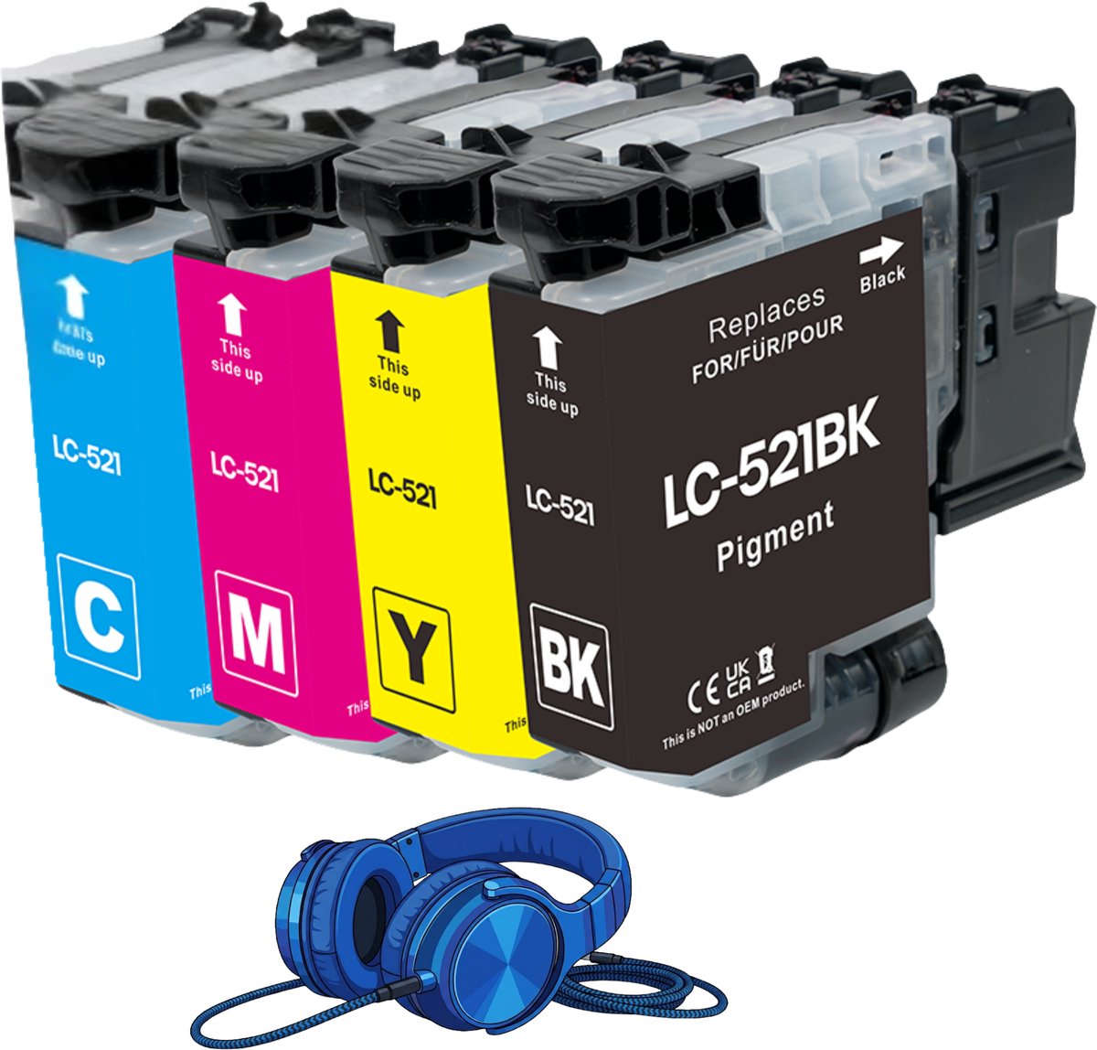 4x Huismerk Inktcartridges compatibel met Brother LC-521 (LC521) – Zwart / Cyaan / Magenta / Geel – Geschikt voor DCP-J1260W /DCP-J1310DW / DCP-J1360DW /DCP-J1460DW