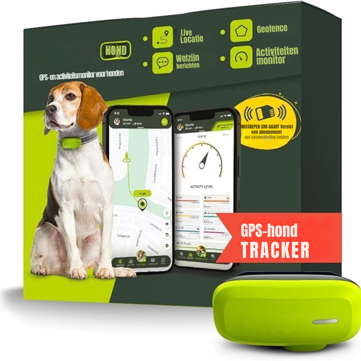 Aura® GPS Tracker hond - GPS Tracker - GPS Trackers - Groen - 12cm x 12cm x 6cm