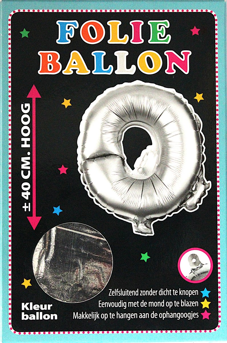 Folieballon - O - Letter Zilver - 40cm - Folie - Ballon - Zelfsluitend - Eenvoudig Met Mond Opblazen - Ophangoogjes - Touche Cards