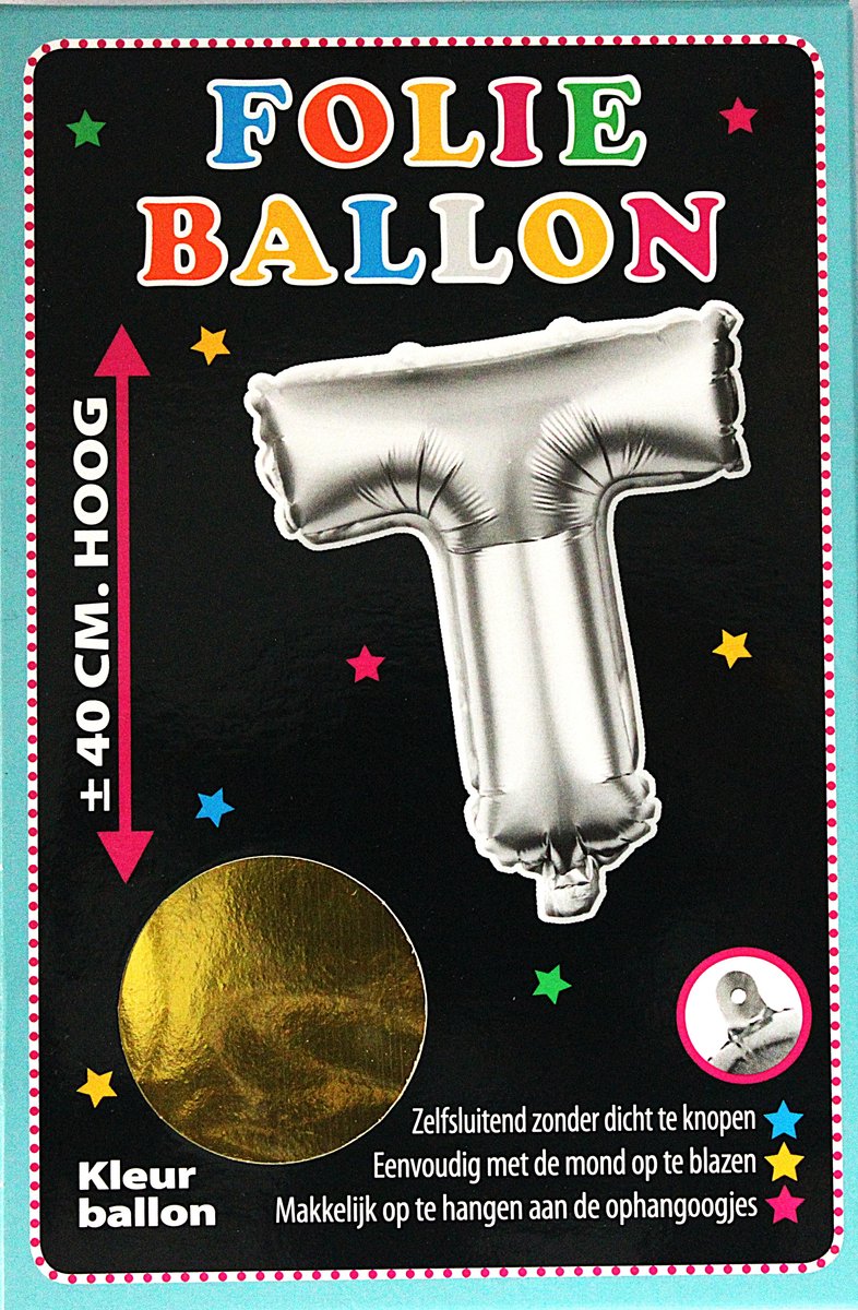 Folieballon - T - Letter Goud - 40cm - Folie - Ballon - Zelfsluitend - Eenvoudig Met Mond Opblazen - Ophangoogjes - Touche Cards