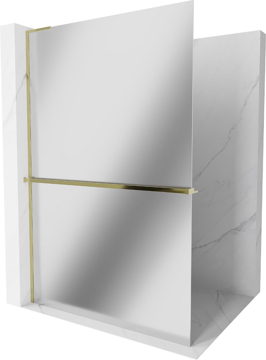 Mexen Kioto+ L douchewand met plank Walk-in 120 x 200 , spiegel, goud - 800-120-123-50-50