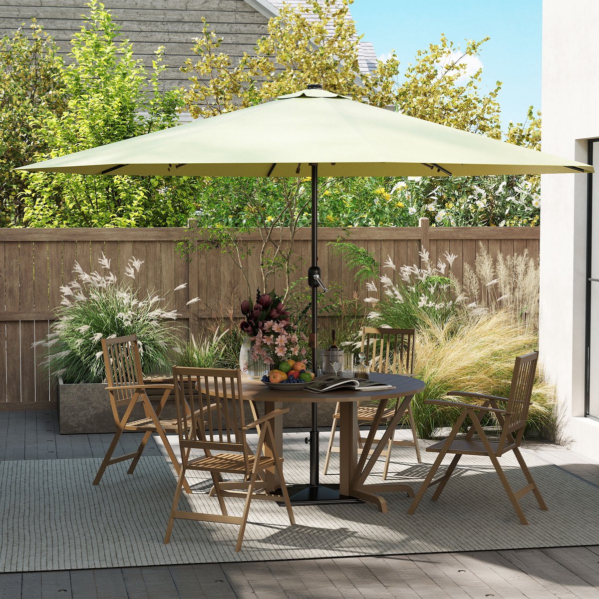Aufun vrijstaande parasol – Ø300 cm – met zwengel – UV-bescherming – stuurbare – beige – voor terras, balkon en strand – foto 6