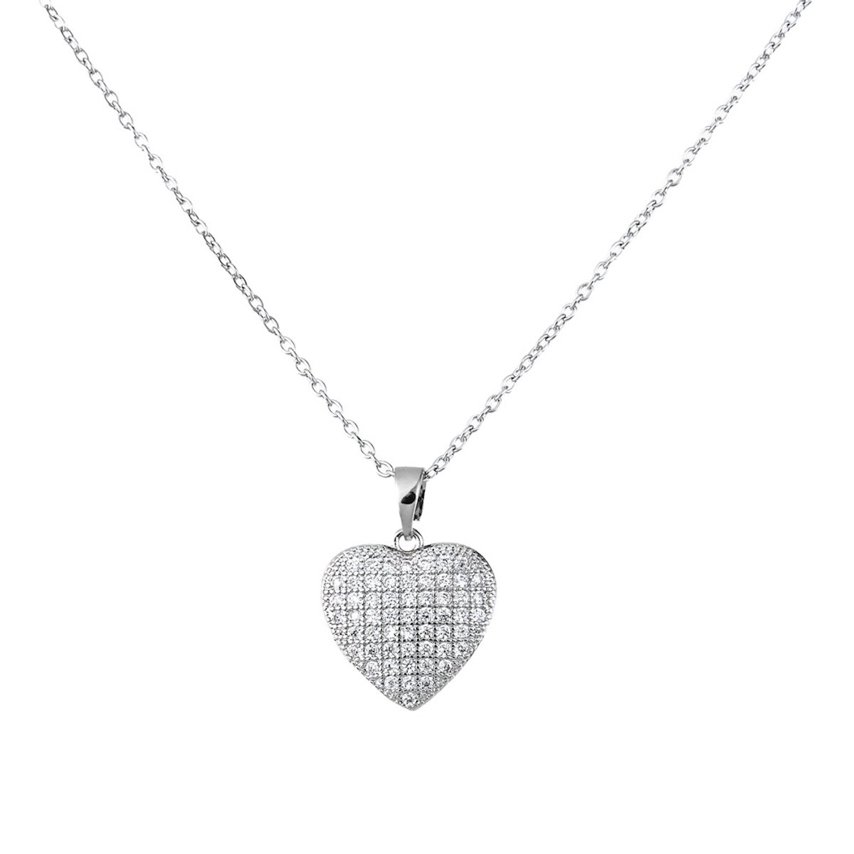 Decopatent - Halsketting Ketting Dames met Hart - Harten Schakelketting Verstelbaar van 40 tot 45 Cm - Nikkelvrij - Kettingen met bedel hanger vrouw - Elegant Cadeau - Zilverkleurig