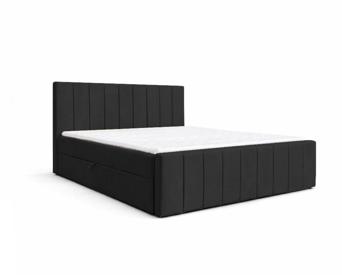 AJE Meubles B.V. Boxspringbed 01 BIS – Stijlvol & Comfortabel – Met Bonellvering, Topmatras en Opbergruimte – 180x200 Zwart (Manila 18)