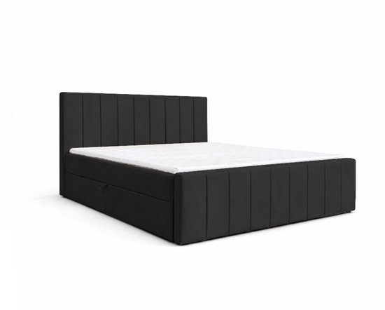 Lit boxspring 01 BIS – Élégant & Confortable – Met Bonellvering, Topmatras et Espace de rangement – 180x200 Zwart (Manila 18)