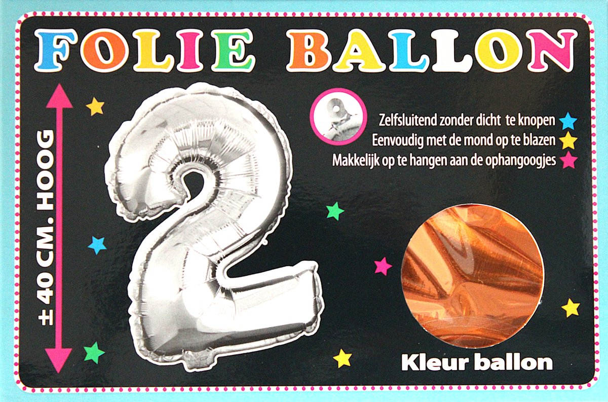 Folieballon - 2 - Cijfer Brons - 40cm - Folie - Ballon - Zelfsluitend - Eenvoudig Met Mond Opblazen - Ophangoogjes - Touche Cards