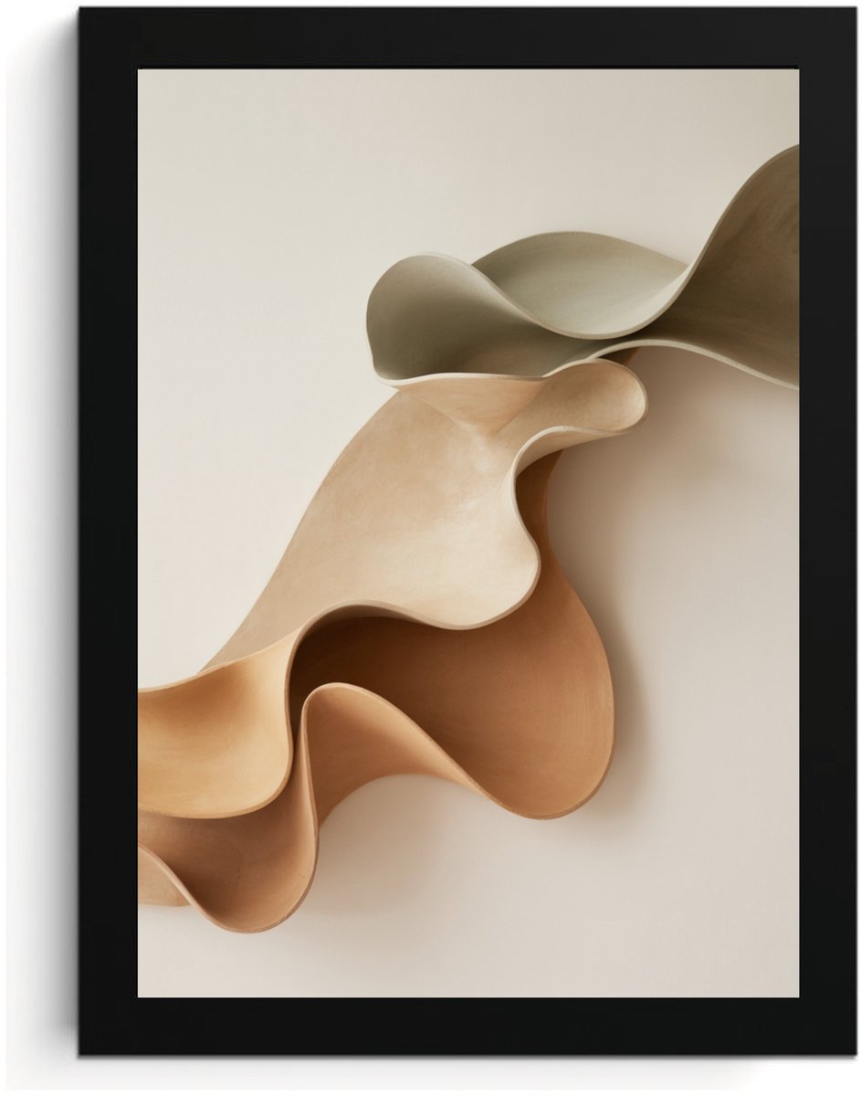 Abstracte Golven A4 Fotolijst, Neutrale Kleuren Muurkunst, High Resolution Print, MDF Frame, Acrylglas, Moderne Kunst, Wall Art