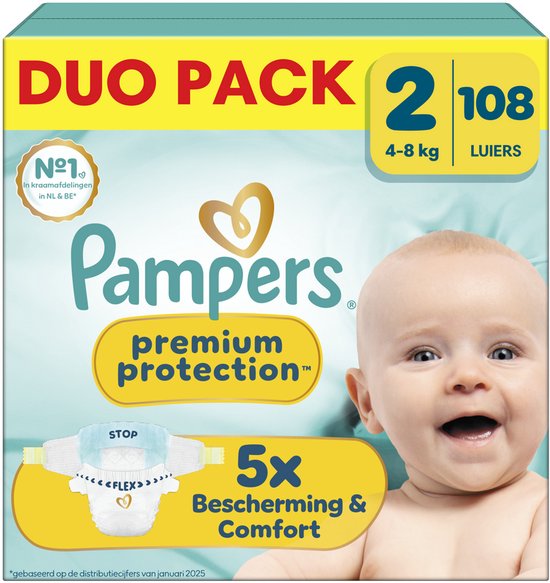 Pampers Premium Protection Maat 2 - 108 Luiers - 4kg-8kg