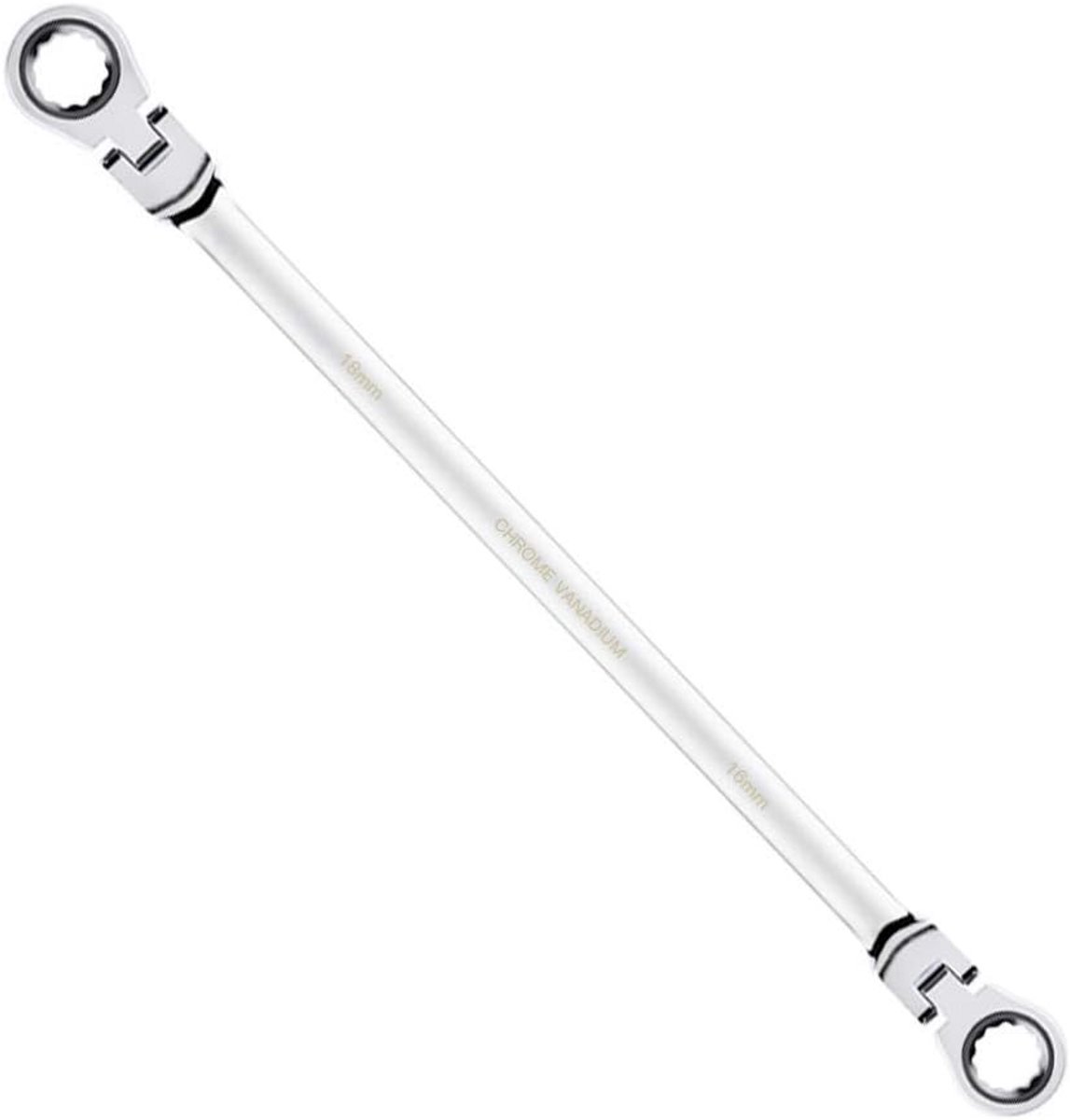 Extra Lange Ratelsleutel met Flexibele Kop 16mm x 18mm Chroom-Vanadium Staal