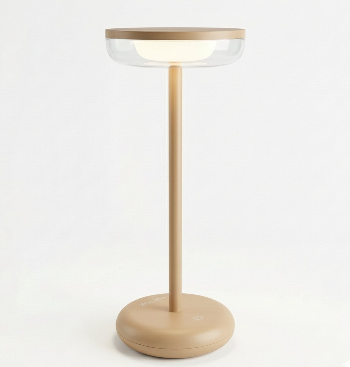 ZOLUNA Solar Tafellamp BOBBIE Zand - USB oplaadbaar - Touch Dimbaar - Zware Voet - Extra Warm Wit - 160 Lumen - Tijdloos design
