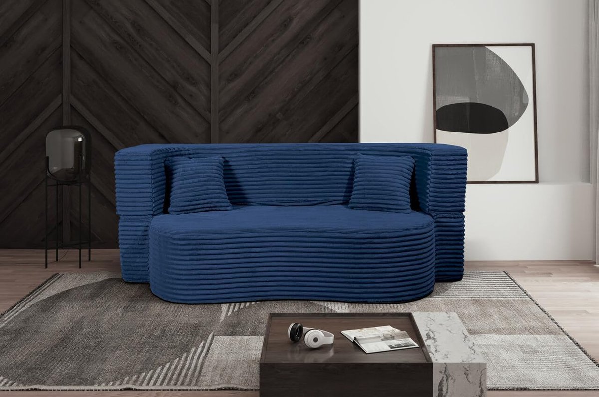 Slaapbank Schuimrubber 200x72x80 cm – 3-Zits Foam Sofa met Afneembare Corduroy Hoes – Donkerblauw – Pauwhome