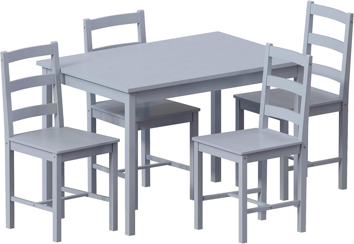 Moderne Eetkamerset Tafel met 4 Stoelen - Massief Grenen - Grijs