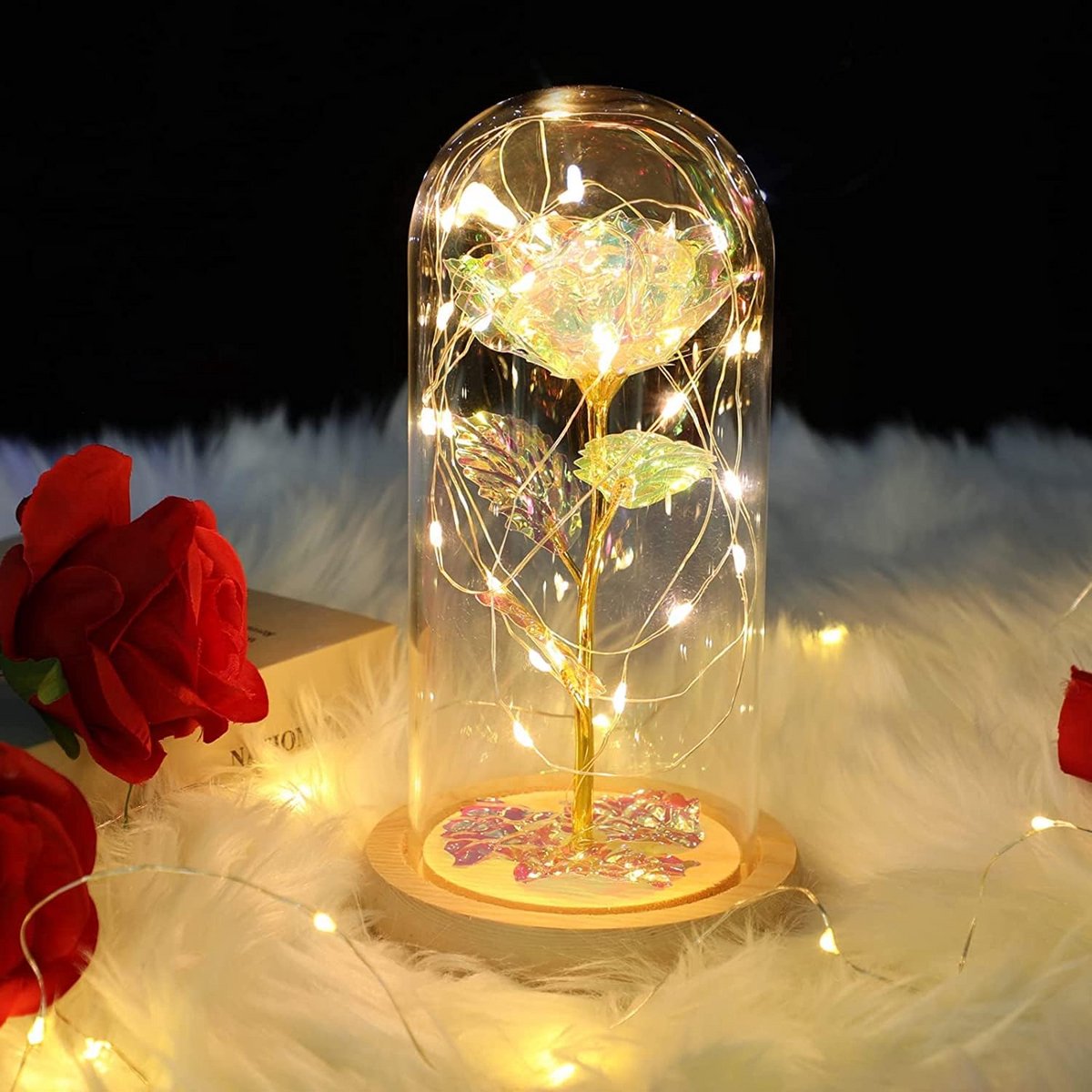 Eeuwige Roos in Glazen Koepel met LED-verlichting - Romantisch Cadeau