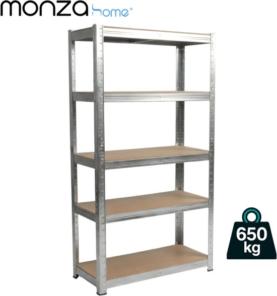 Monza Home® Stellingkast Metaal – 5-Laags Opbergrek – 75x30x150 cm – 650 kg – Zilver