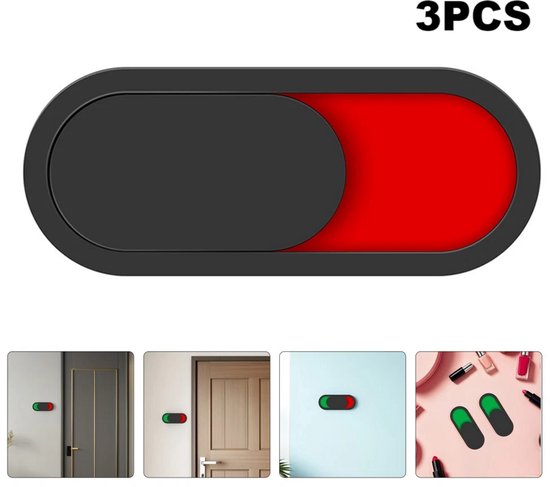 Panneau de porte coulissante avec indicateur rouge-vert pour ne pas déranger, toilettes libre/occupé, statut en utilisation – Clairement visible – Système de glissement simple – Polyvalent – 10x4cm – 3 pièces – Zwart