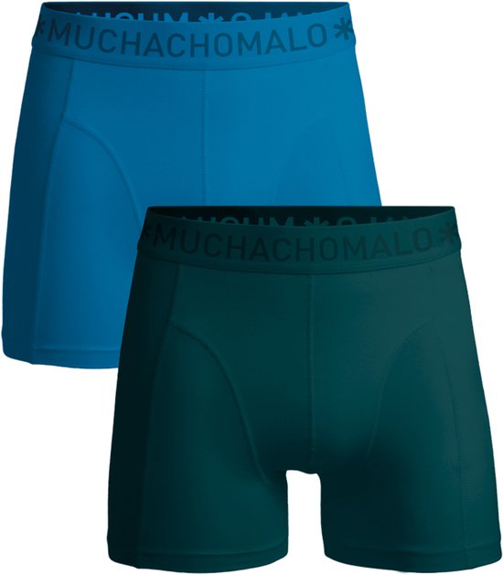 Twee Muchachomalo boxershorts in petrolblauw en blauw.