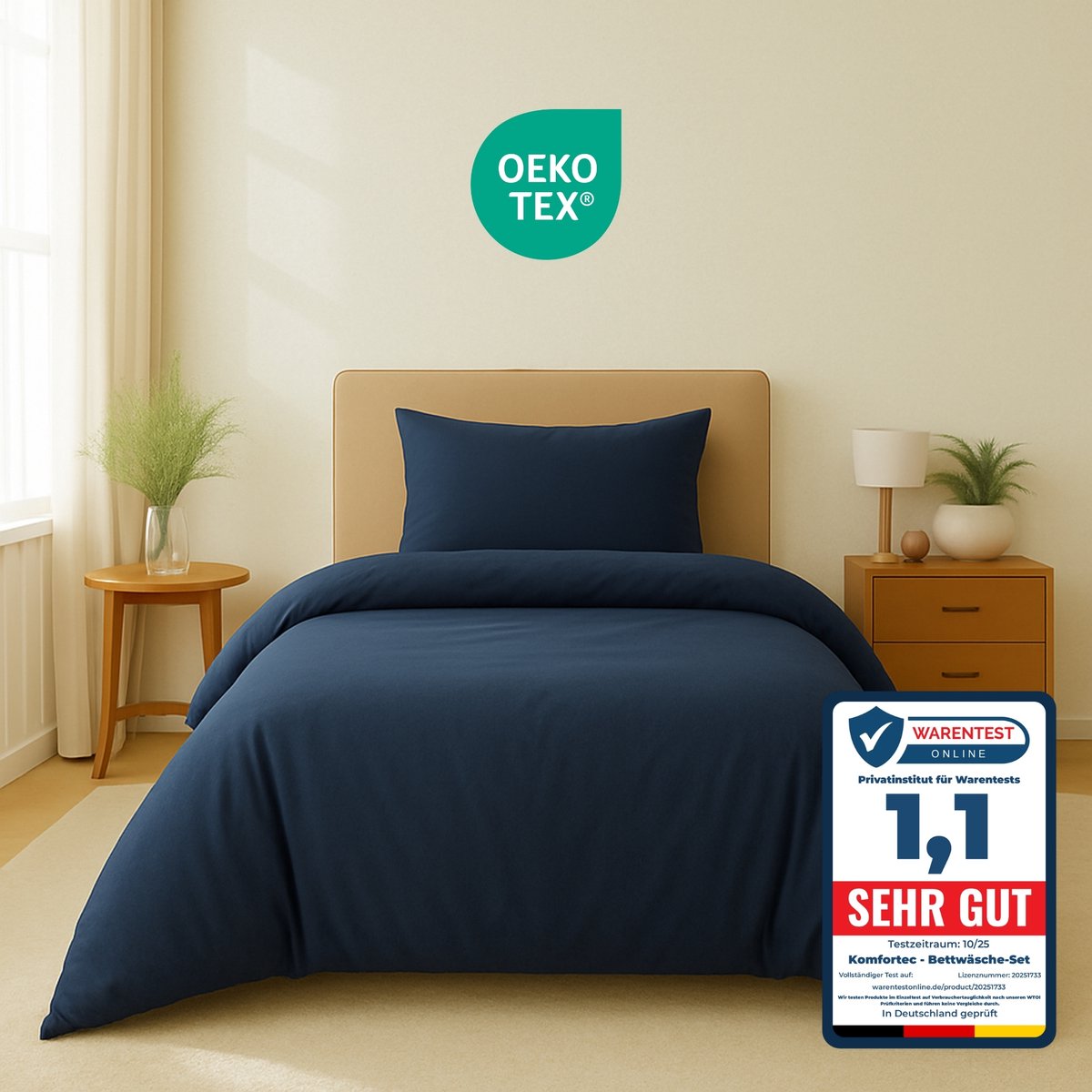 Komfortec Premium Dekbedovertrek 155x220 cm + 1x Kussensloop 40x80 cm - Geborsteld 100% Polyester Microvezel 90 g/m² - 3-Delige Superzachte Beddengoedset - Blauw