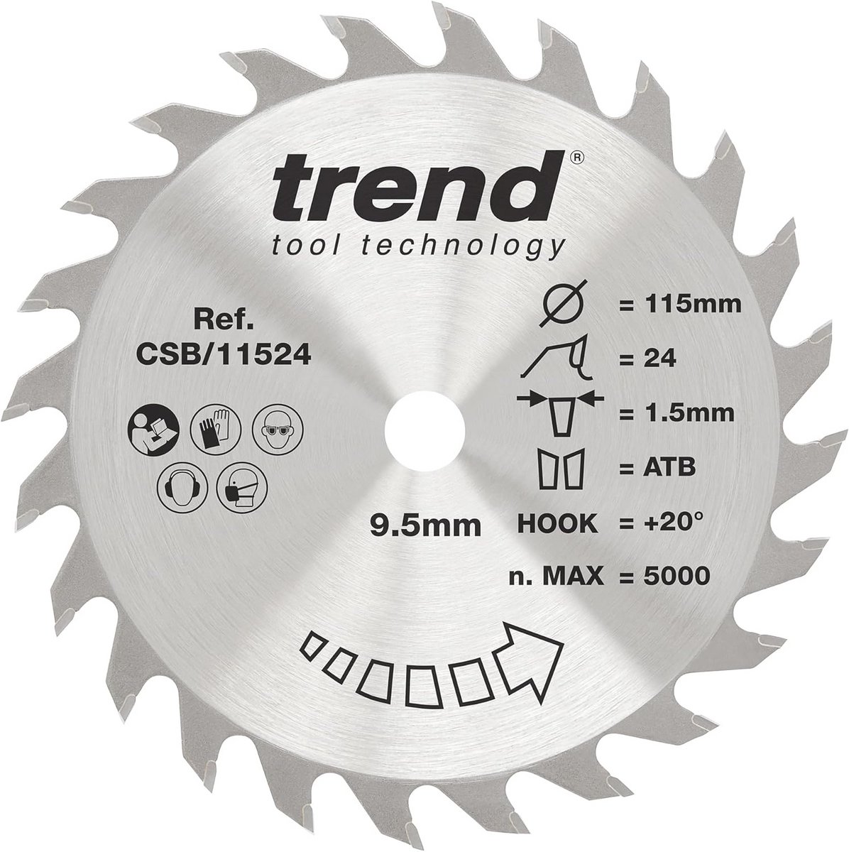 Houten cirkelzaagblad 115 mm - 24 tanden TCT - 1,5 mm kerf - 9,5 mm boring - +20° haak - geschikt voor houtzaagwerktuigen
