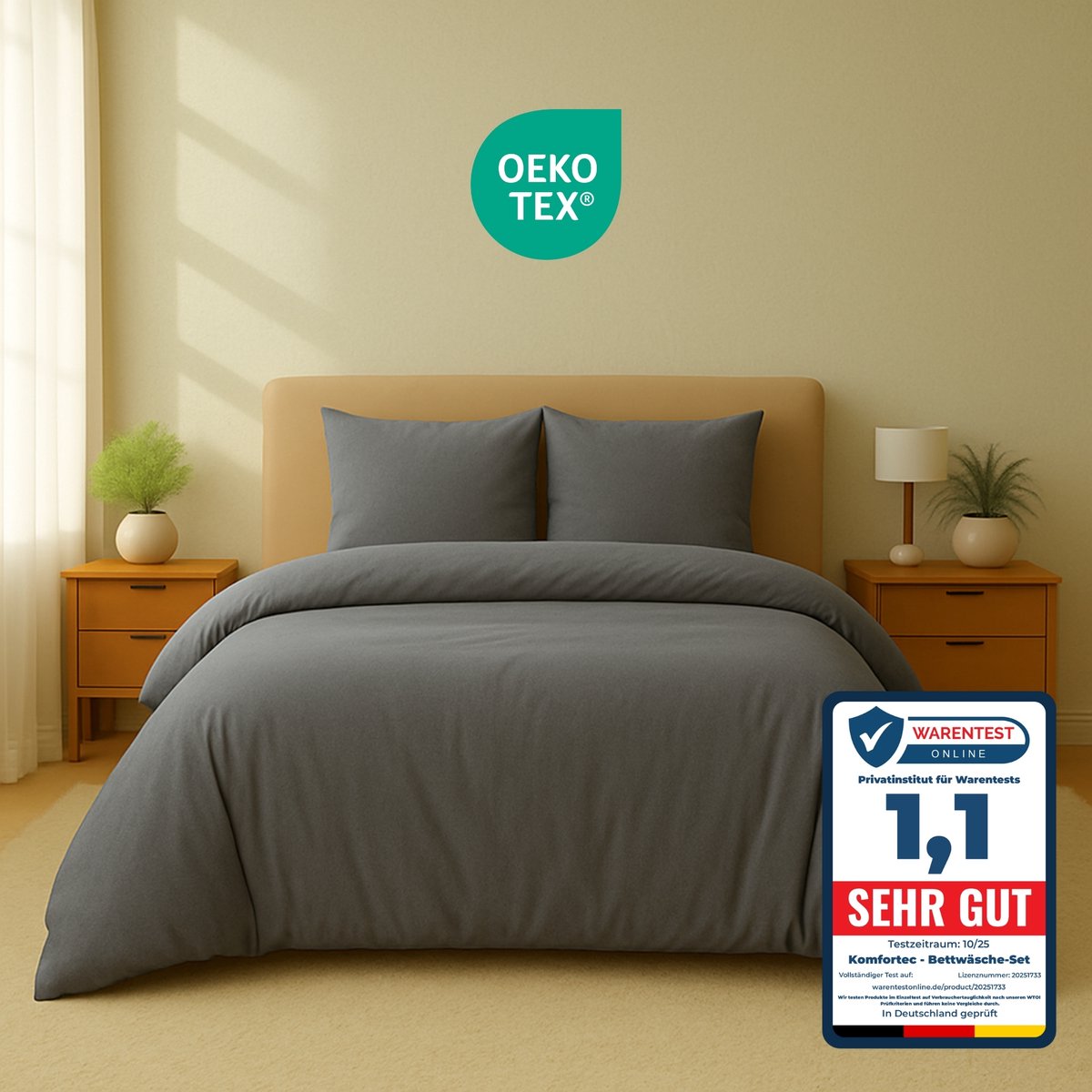 Komfortec Premium Dekbedovertrek 200x200 cm + 2x Kussensloop 40x80 cm - Geborsteld 100% Polyester Microvezel 90 g/m² - 3-Delige Superzachte Beddengoedset - Grijs