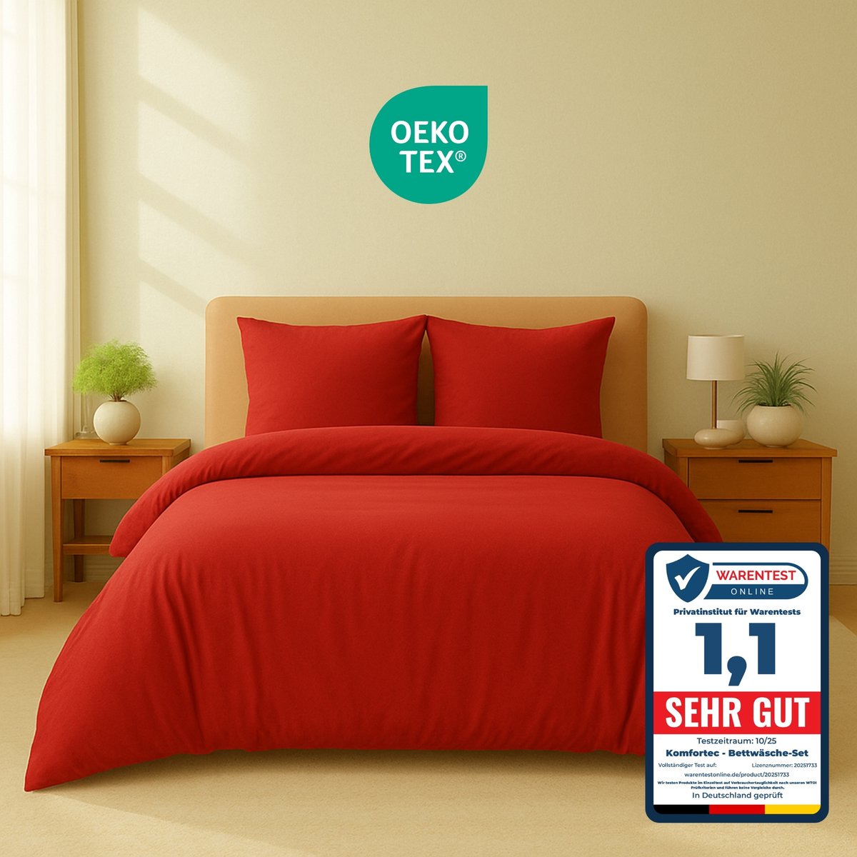 Komfortec Premium Dekbedovertrek 200x200 cm + 2x Kussensloop 40x80 cm - Geborsteld 100% Polyester Microvezel 90 g/m² - 3-Delige Superzachte Beddengoedset - Rood