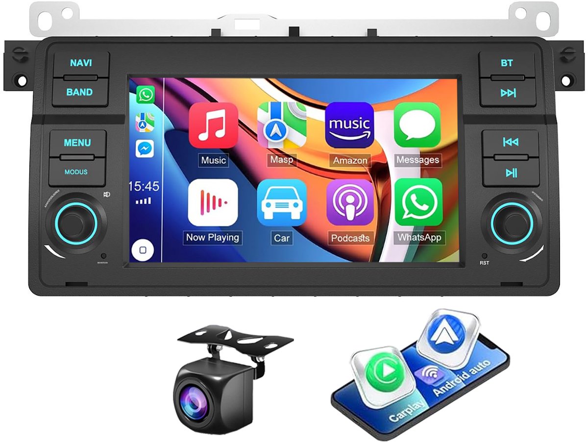 ESSGOO Autoradio - voor BMW 3-Serie E46 1998-2006 - Apple Carplay & Android Auto (Draadloos) - Android 15 - 2+32GB - 7 Inch HD Touchscreen - GPS, Wifi, BT, SWC - Achteruitrijcamera