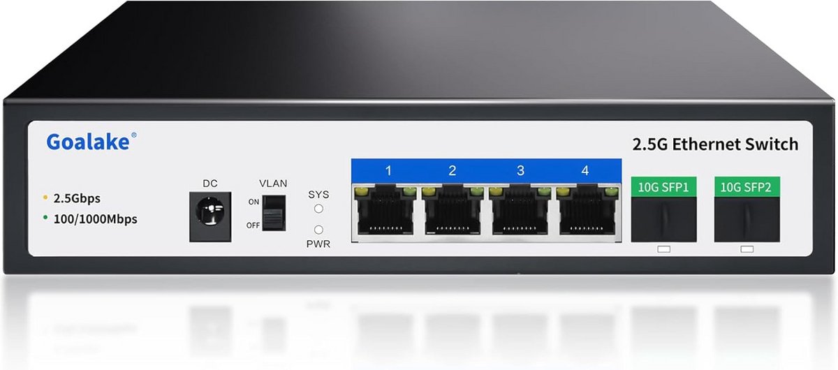 2.5G 4 Poorts Switch - 4 x 2.5G Base-T - 2 x 10G SFP+ - 60 Gbps Schakelcapaciteit - Metaal - Ventilatorloos - Desktopswitch